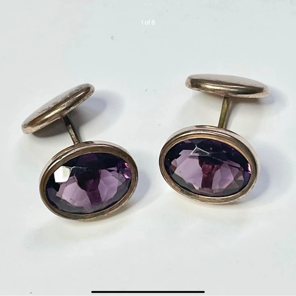 Antique Gold Filled Amethyst Glass Gents Cufflinks - Picture 2 of 8